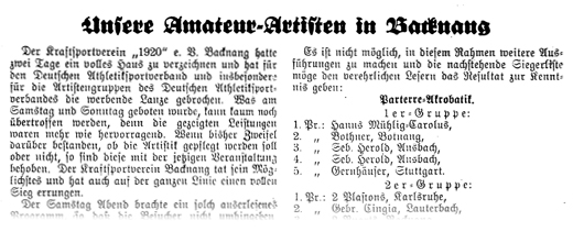 Zeitungsausschnitt zur DM 1930 in Backnang
